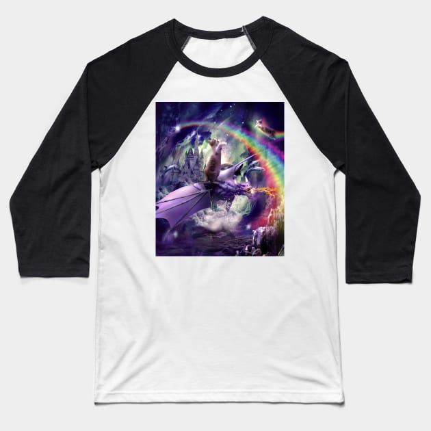 Rainbow Space Cat On Dragon Baseball T-Shirt by Random Galaxy